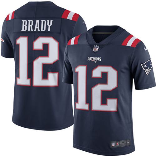 Nike Patriots #12 Tom Brady Navy Blue Men's Stitched NFL Limited Rush Jersey - Click Image to Close